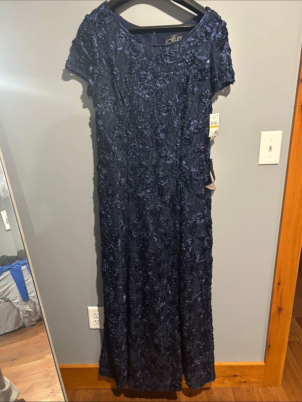 Navy Floral Lace Alex Evening Dress